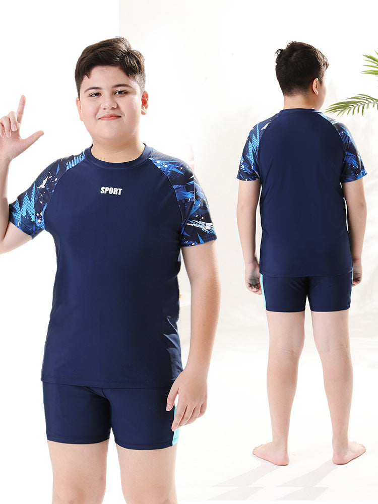 Children's Swimwear for Boys, Two-Piece Swim Trunks for Older Boys, 2026 New Model, Professional Sun-Protective Swimsuit, Hot Spring Set