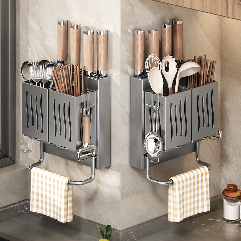 Knife Holder Cutting Board Storage Rack Kitchen Storage Rack Wall-Mounted Multi-Functional Punch-Free Hook Rack Chopstick Cage Storage Rack