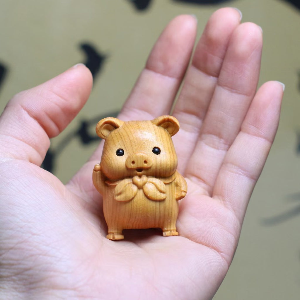 Thuja Wood Carving Twelve Zodiac Ornaments Mouse Ox Tiger Rabbit Dragon Snake Horse Sheep Monkey Chicken Dog Pig Handle Craft Gift