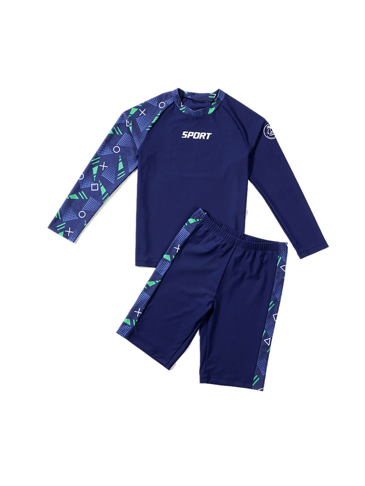 Children's Swimwear for Boys, Two-Piece Swim Trunks for Older Boys, 2026 New Model, Professional Sun-Protective Swimsuit, Hot Spring Set