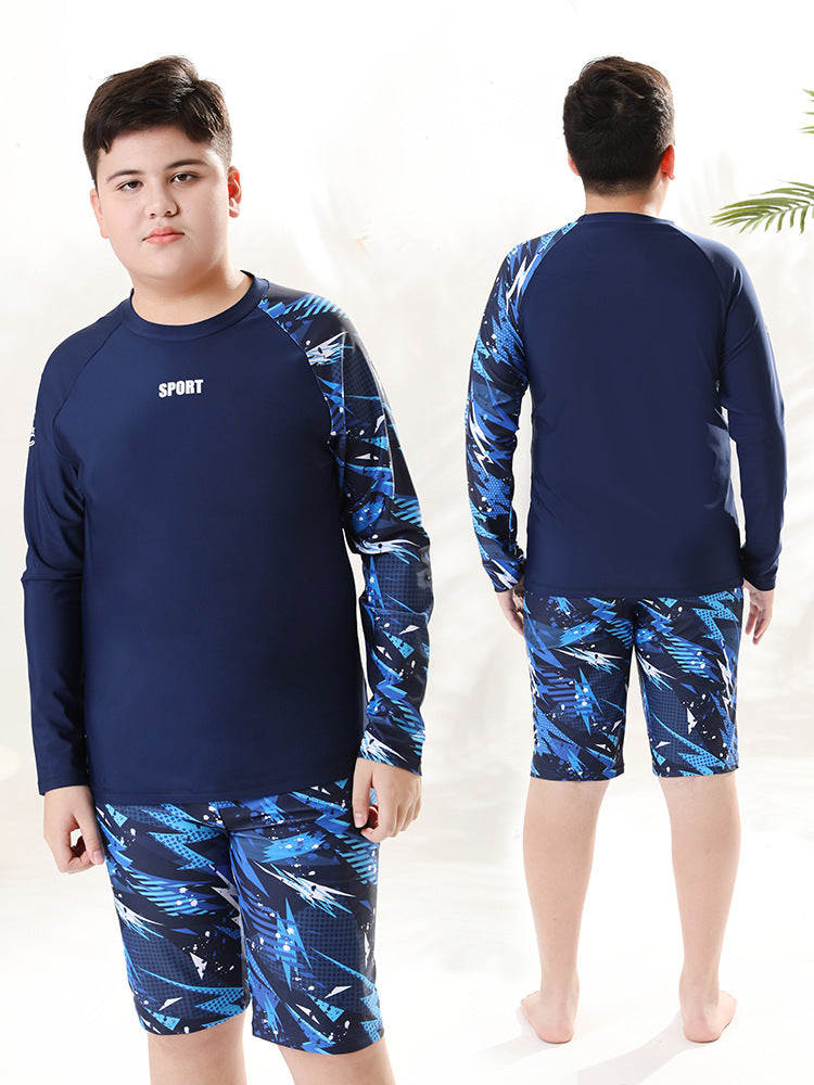 Children's Swimwear for Boys, Two-Piece Swim Trunks for Older Boys, 2026 New Model, Professional Sun-Protective Swimsuit, Hot Spring Set