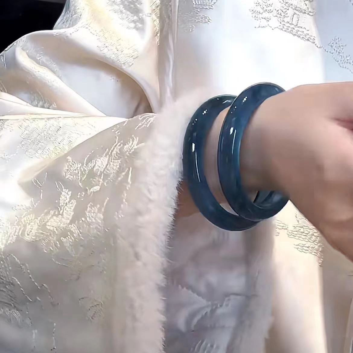 Imitation Chalcedony Bracelet Round Thick Jingle Bracelet New Chinese Style Cheongsam Accessories Guifei Bracelet Guofeng Bracelet Accessories Bracelet