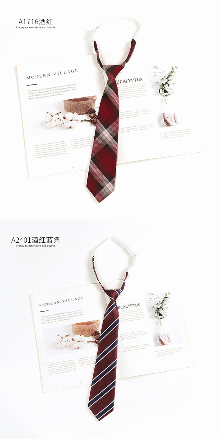 Japanese JK Academic Style Brown Retro Tie Female Lazy Wine-Free Red Shirt Accessories All-Match Black Stripe