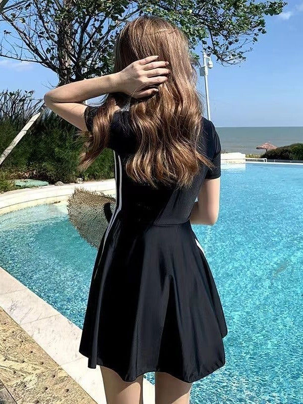 Women's Swimsuit Summer 2025 New Conservative One-Piece Skirt Style Belly-Covering Slimming Look Sports Boxer Student Hot Spring Swimwear