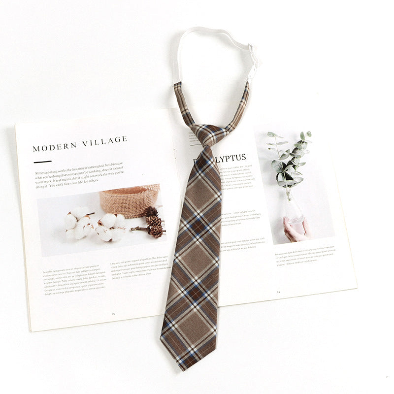 Japanese JK Academic Style Brown Retro Tie Female Lazy Wine-Free Red Shirt Accessories All-Match Black Stripe