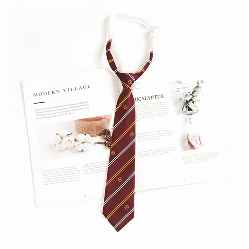 Japanese JK Academic Style Brown Retro Tie Female Lazy Wine-Free Red Shirt Accessories All-Match Black Stripe