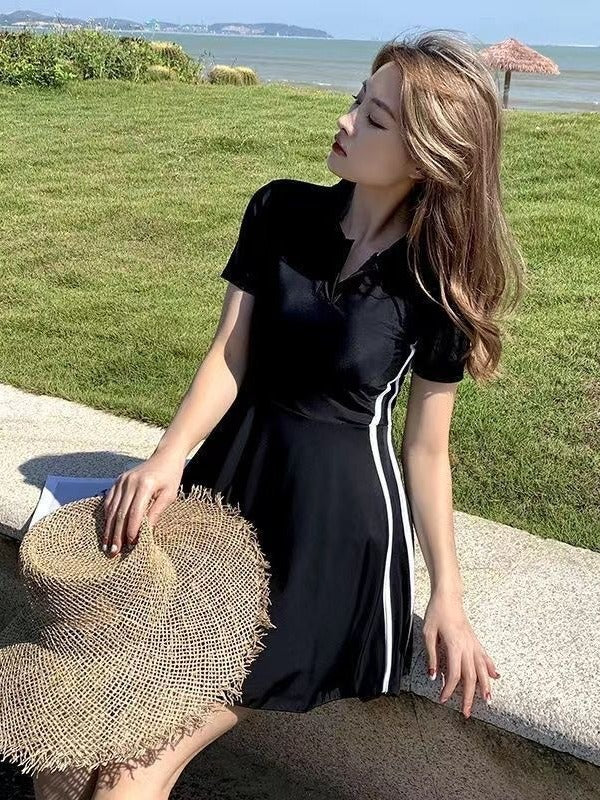 Women's Swimsuit Summer 2025 New Conservative One-Piece Skirt Style Belly-Covering Slimming Look Sports Boxer Student Hot Spring Swimwear