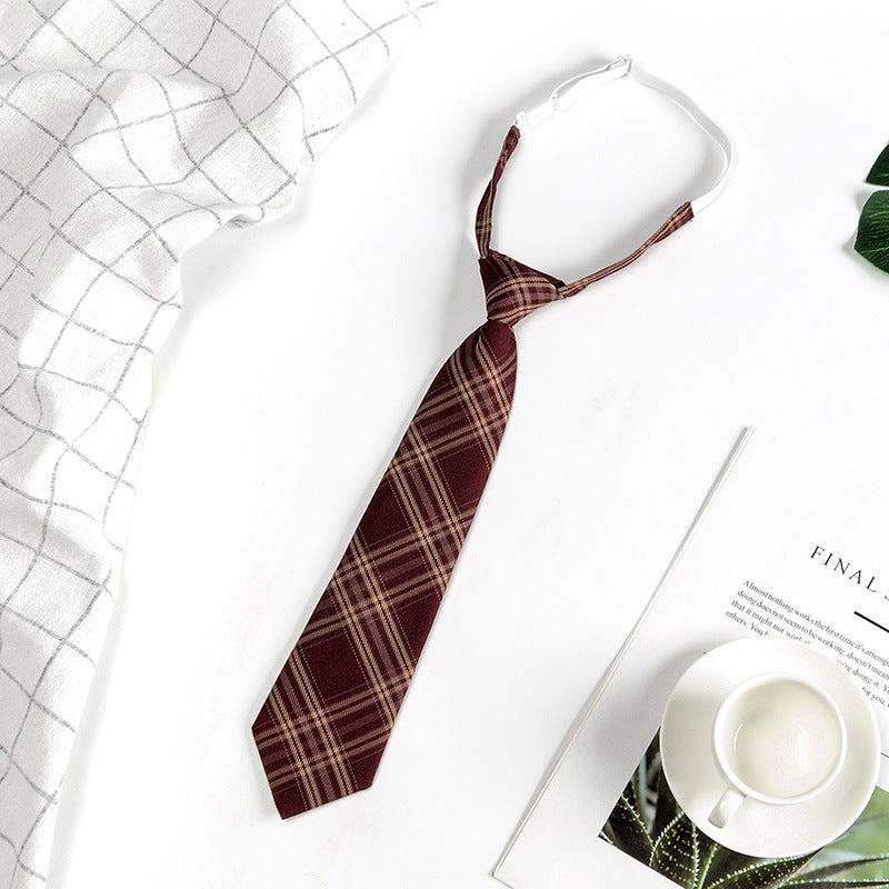 Japanese JK Academic Style Brown Retro Tie Female Lazy Wine-Free Red Shirt Accessories All-Match Black Stripe