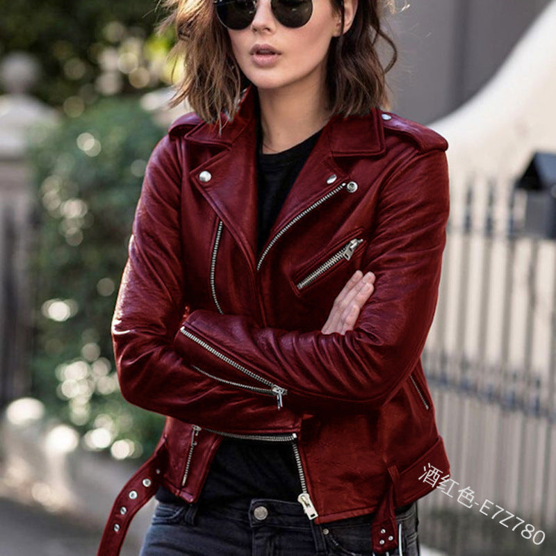 Women's Leather Jacket 2025 New Autumn Short Spring Korean Version Pu Motorcycle Jacket Slim Fit Winter Leather Jacket