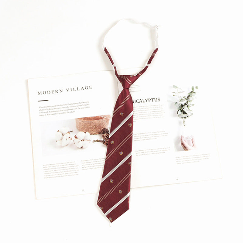 Japanese JK Academic Style Brown Retro Tie Female Lazy Wine-Free Red Shirt Accessories All-Match Black Stripe