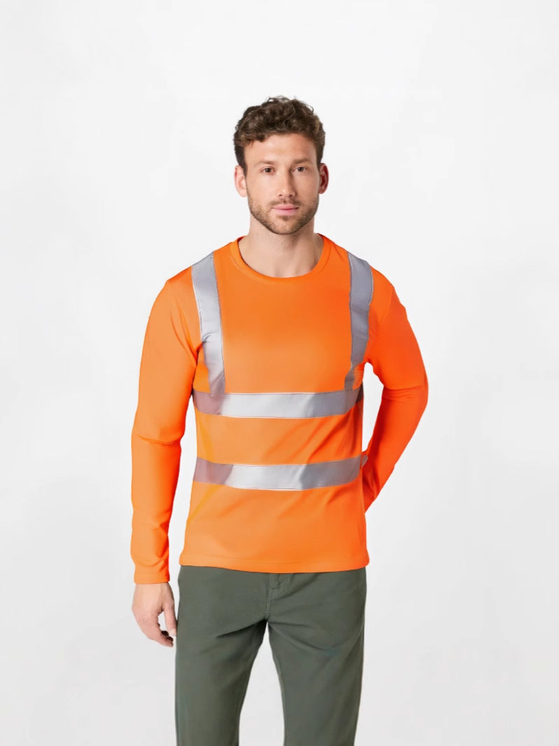 Wholesale Reflective Strip T-Shirt for Men, Long-Sleeved, Round Neck, Cross-Border, Plus Size, Sports Style, Large Size Round Neck T-Shirt