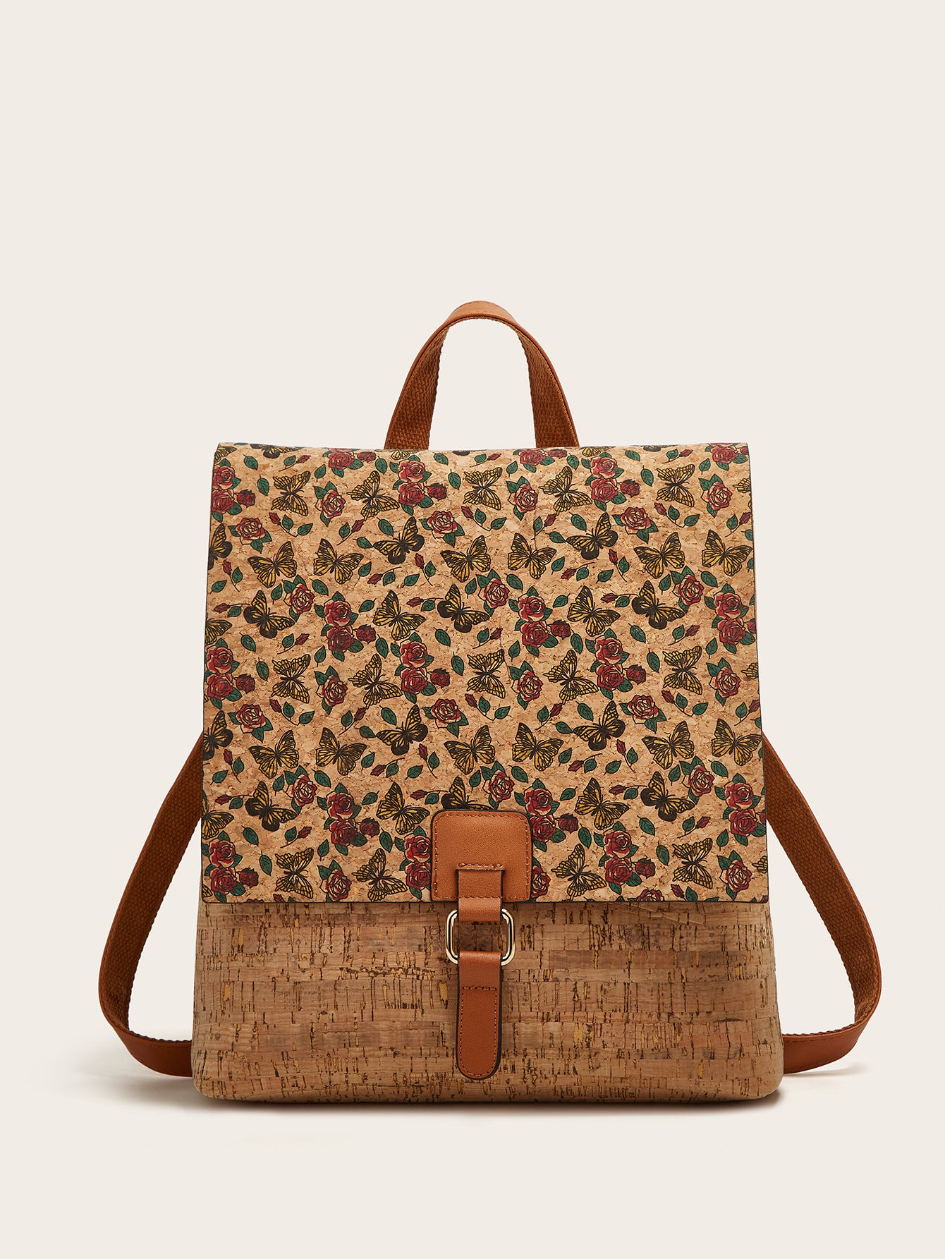 Cross-Border New Model 2026 Fashion Retro Printed Bark Cork Flip-Top Backpack Women's Large Capacity Backpack