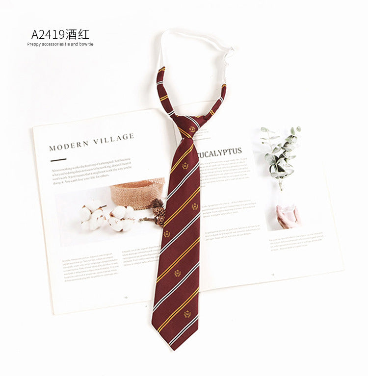 Japanese JK Academic Style Brown Retro Tie Female Lazy Wine-Free Red Shirt Accessories All-Match Black Stripe