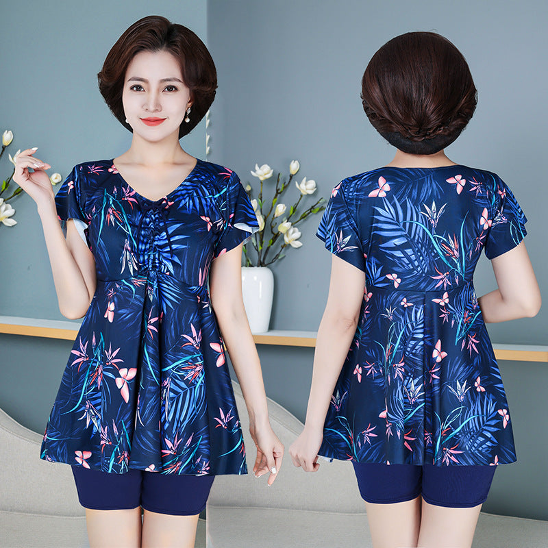 Fifth pants mother plus size swimsuit hot spring split fat mm200 kg belly covering slimming middle-aged and elderly swimming suit skirt
