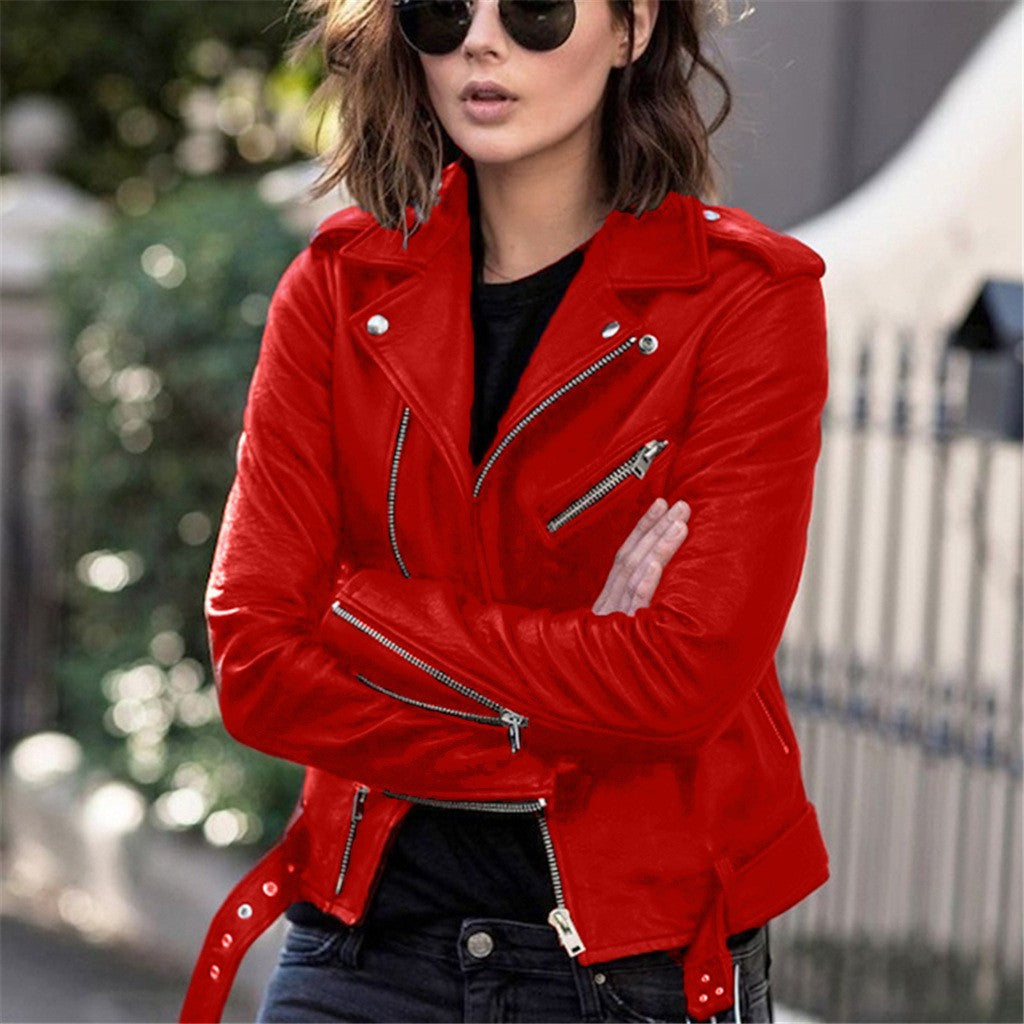 Women's Leather Jacket 2025 New Autumn Short Spring Korean Version Pu Motorcycle Jacket Slim Fit Winter Leather Jacket