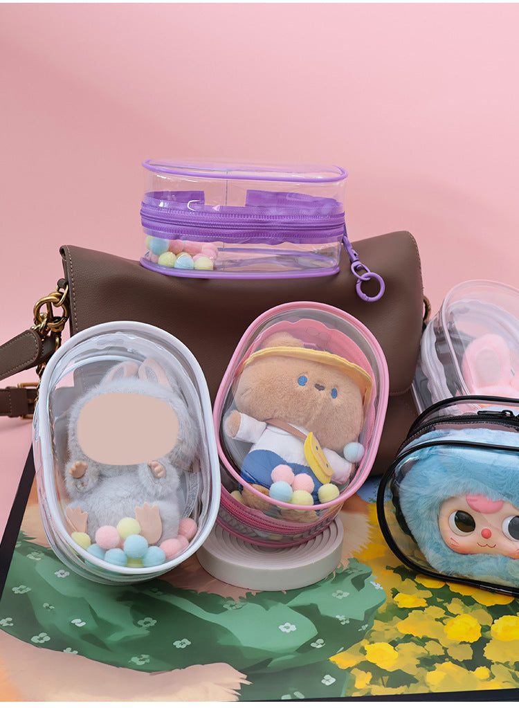 15cm Baby Bag Cotton Doll Pain Bag Trendyy Hand-Made Doll Outing Bag Double Zipper Thickeneded Transparent Baby Walking Bag