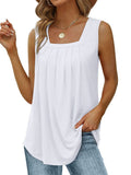 2024 Export Popular Sleeveless Square Collar Vest T-Shirt for Women Pure Color Pleated Swallowtail Suspender Fashionable Inner Top