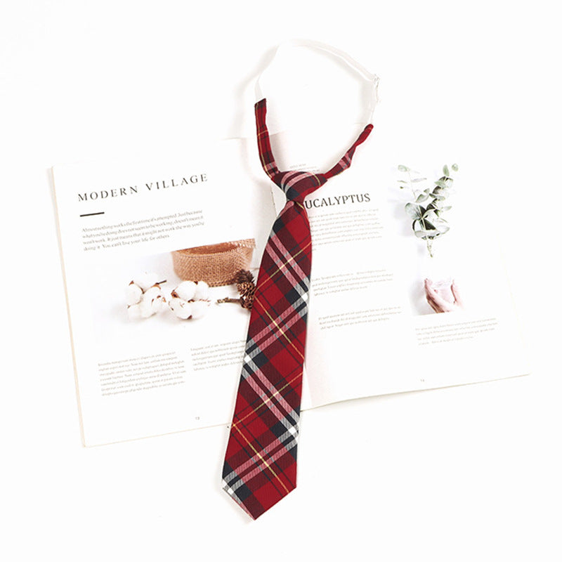 Japanese JK Academic Style Brown Retro Tie Female Lazy Wine-Free Red Shirt Accessories All-Match Black Stripe