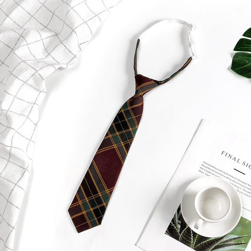 Japanese JK Academic Style Brown Retro Tie Female Lazy Wine-Free Red Shirt Accessories All-Match Black Stripe