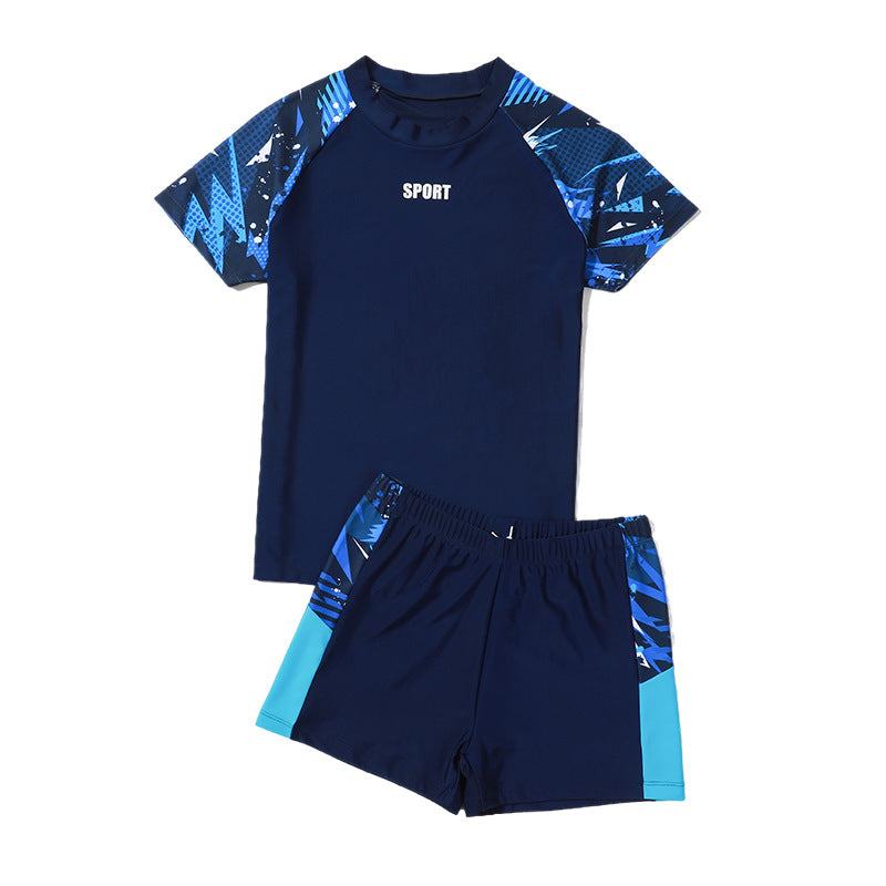 Children's Swimwear for Boys, Two-Piece Swim Trunks for Older Boys, 2026 New Model, Professional Sun-Protective Swimsuit, Hot Spring Set
