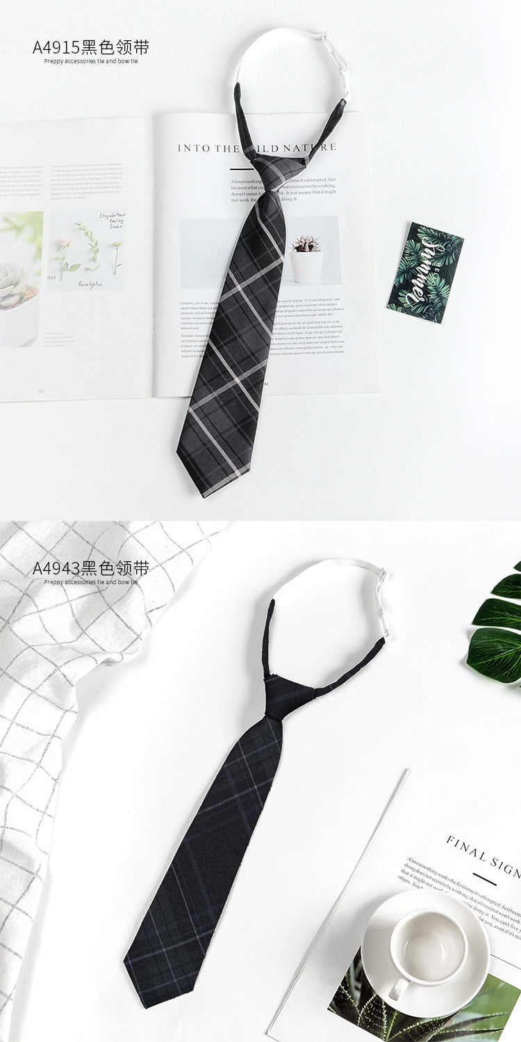 Japanese JK Academic Style Brown Retro Tie Female Lazy Wine-Free Red Shirt Accessories All-Match Black Stripe