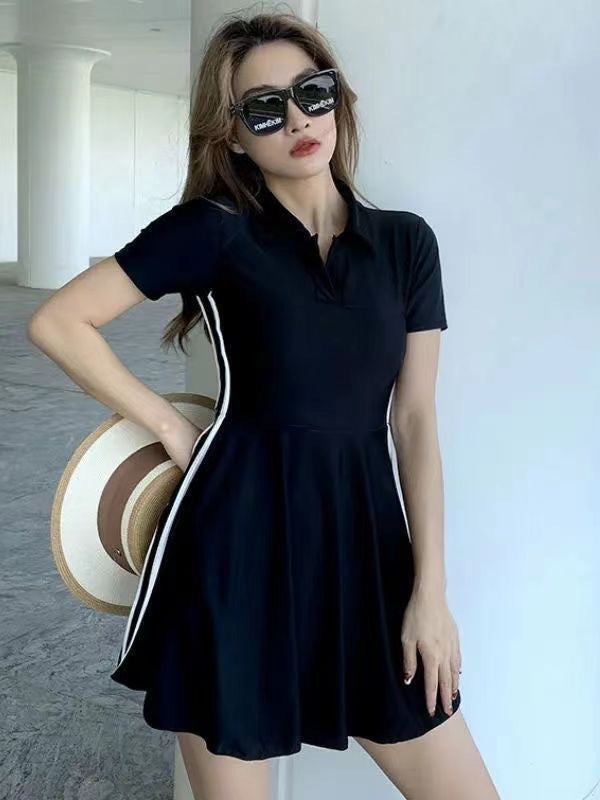 Women's Swimsuit Summer 2025 New Conservative One-Piece Skirt Style Belly-Covering Slimming Look Sports Boxer Student Hot Spring Swimwear