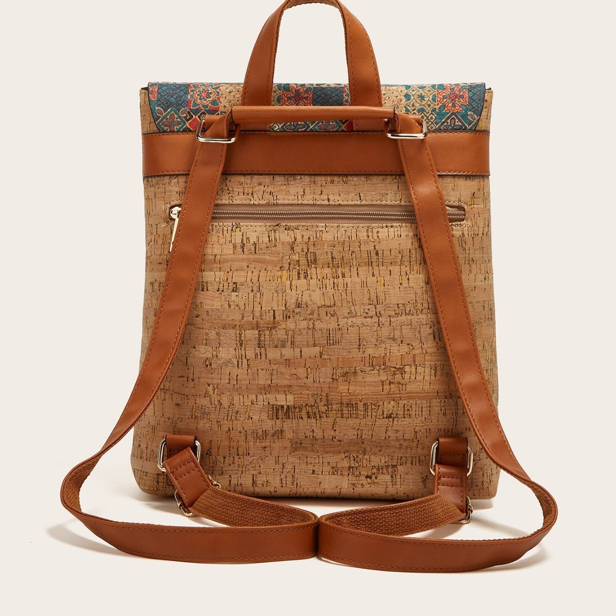 Cross-Border New Model 2026 Fashion Retro Printed Bark Cork Flip-Top Backpack Women's Large Capacity Backpack