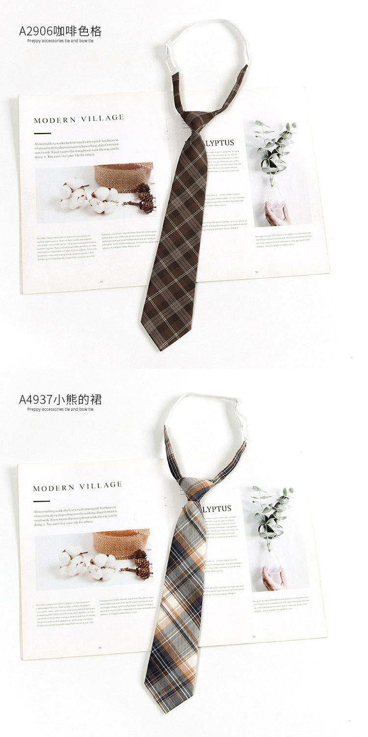 Japanese JK Academic Style Brown Retro Tie Female Lazy Wine-Free Red Shirt Accessories All-Match Black Stripe