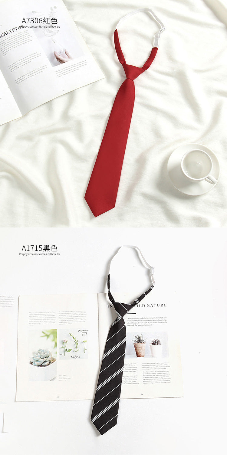 Japanese JK Academic Style Brown Retro Tie Female Lazy Wine-Free Red Shirt Accessories All-Match Black Stripe