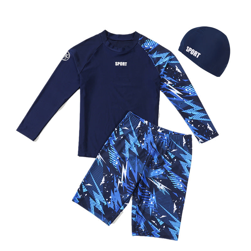 Children's Swimwear for Boys, Two-Piece Swim Trunks for Older Boys, 2026 New Model, Professional Sun-Protective Swimsuit, Hot Spring Set