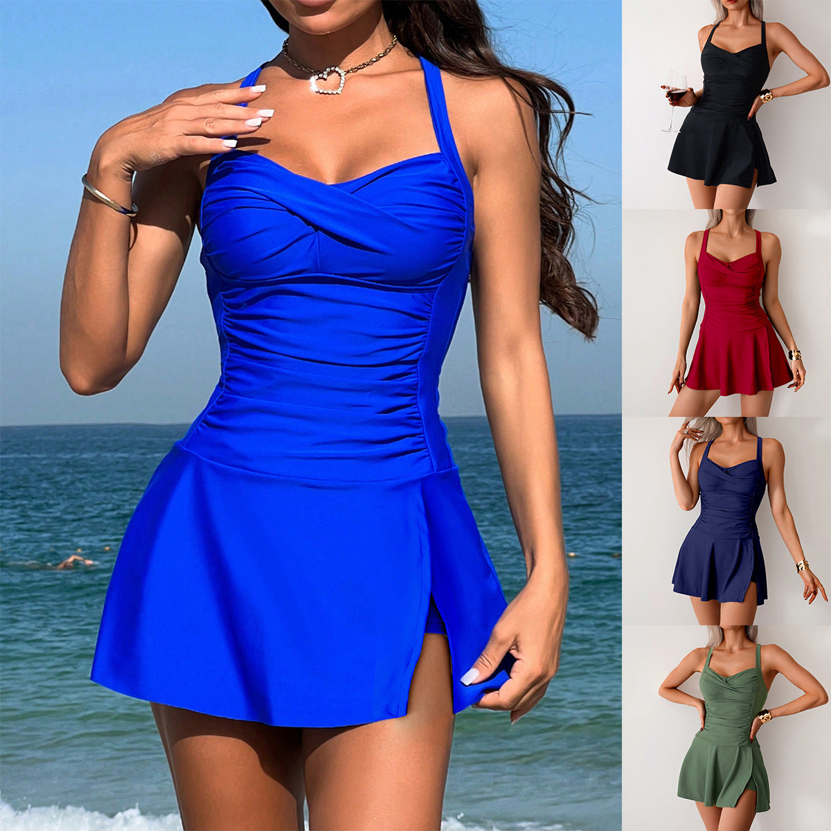 2025 Amazon New Split Swimsuit Women's Hot Spring Cross-border European and American Skirt plus size Swimsuit Boxers Wholesale