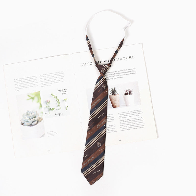 Japanese JK Academic Style Brown Retro Tie Female Lazy Wine-Free Red Shirt Accessories All-Match Black Stripe