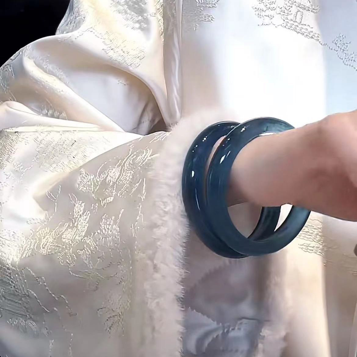 Imitation Chalcedony Bracelet Round Thick Jingle Bracelet New Chinese Style Cheongsam Accessories Guifei Bracelet Guofeng Bracelet Accessories Bracelet