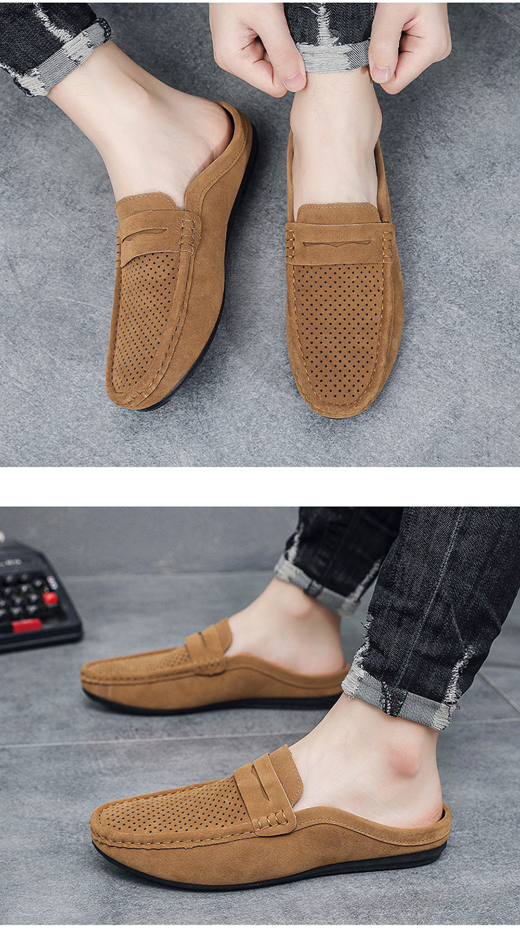 Men's Beanie Shoes, Half-Cup Breathable Toe-Toe Slip-Ons, Slip-On Half-Slippers, Men's Heelless Loafers for Men