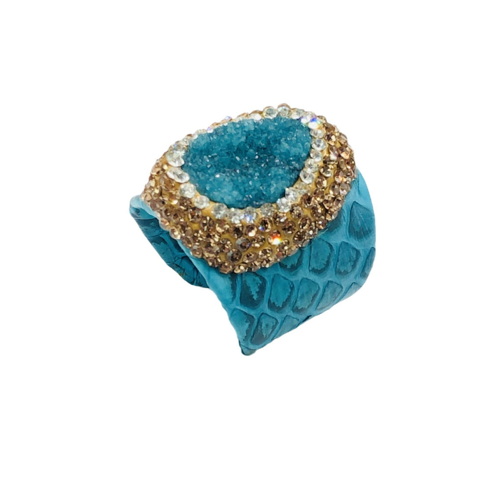 Blue Water Snakeskin Open Bracelet Ring Pendant Necklace Women's suit Handmade Diamond Bud Niche Design