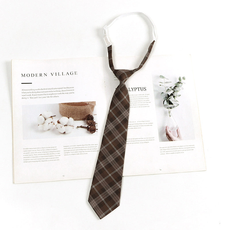 Japanese JK Academic Style Brown Retro Tie Female Lazy Wine-Free Red Shirt Accessories All-Match Black Stripe
