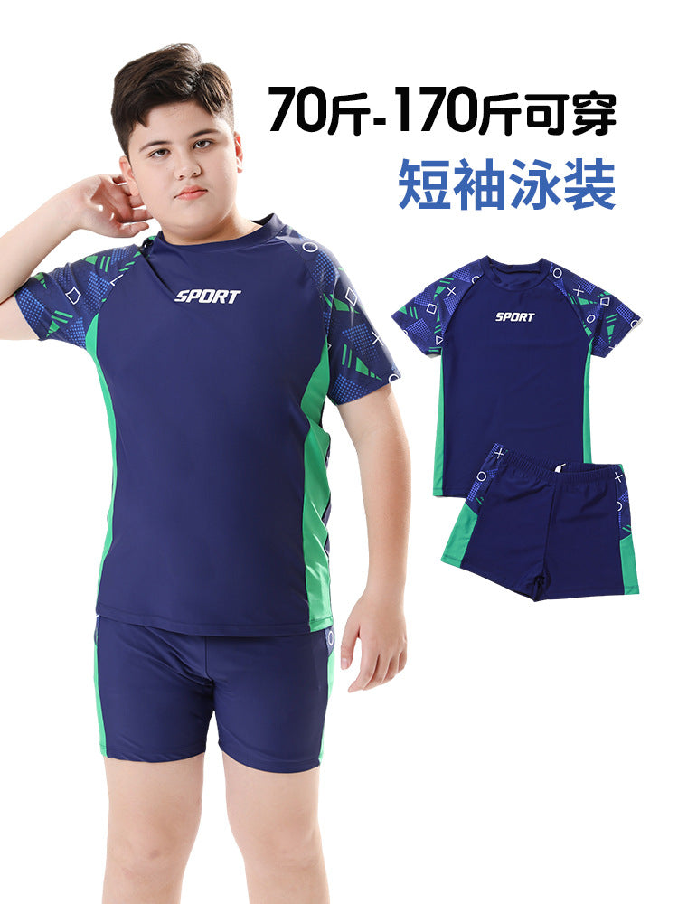 Children's Swimwear for Boys, Two-Piece Swim Trunks for Older Boys, 2026 New Model, Professional Sun-Protective Swimsuit, Hot Spring Set