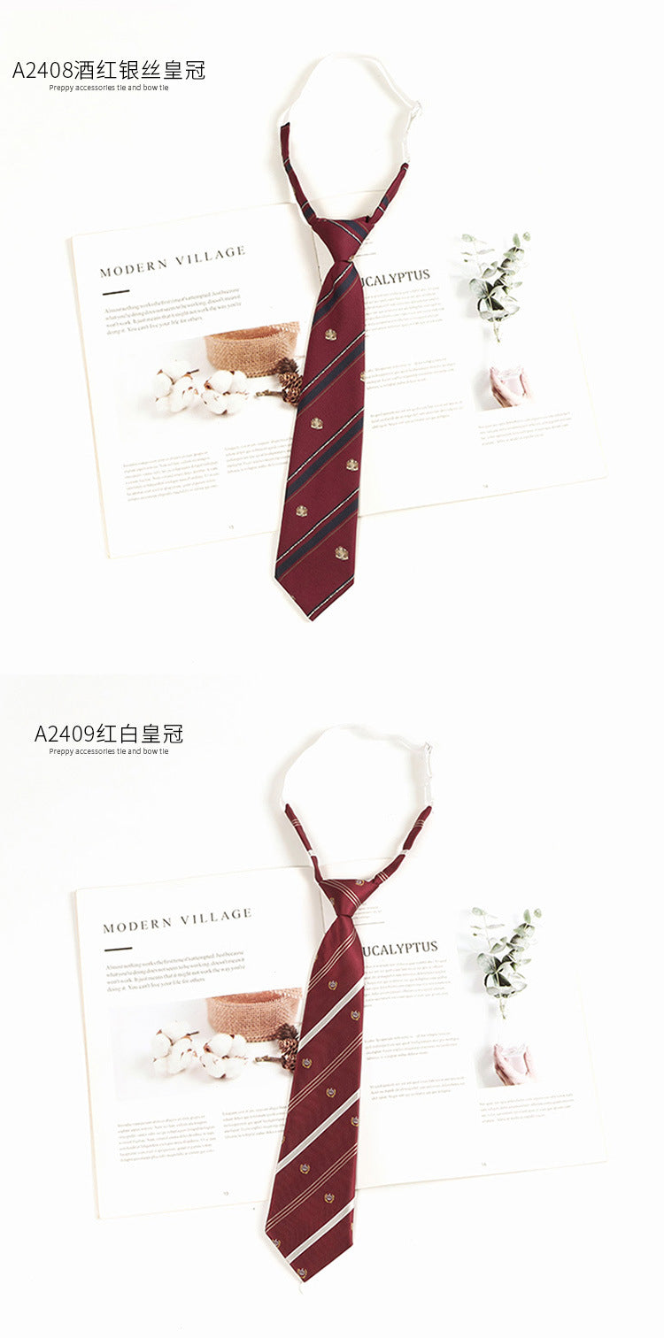 Japanese JK Academic Style Brown Retro Tie Female Lazy Wine-Free Red Shirt Accessories All-Match Black Stripe