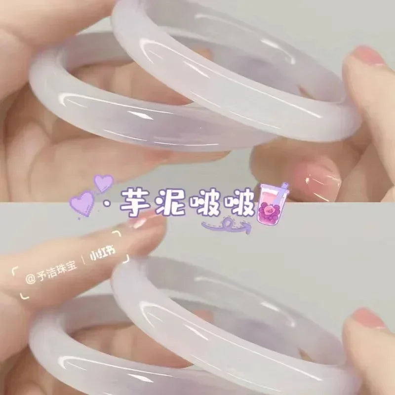 Beautiful Exquisite and Fashionable  Round Bar Thick Glass Anti Jade Transparent Ice Bracelet Ancient Palace Hanfu Jewelry