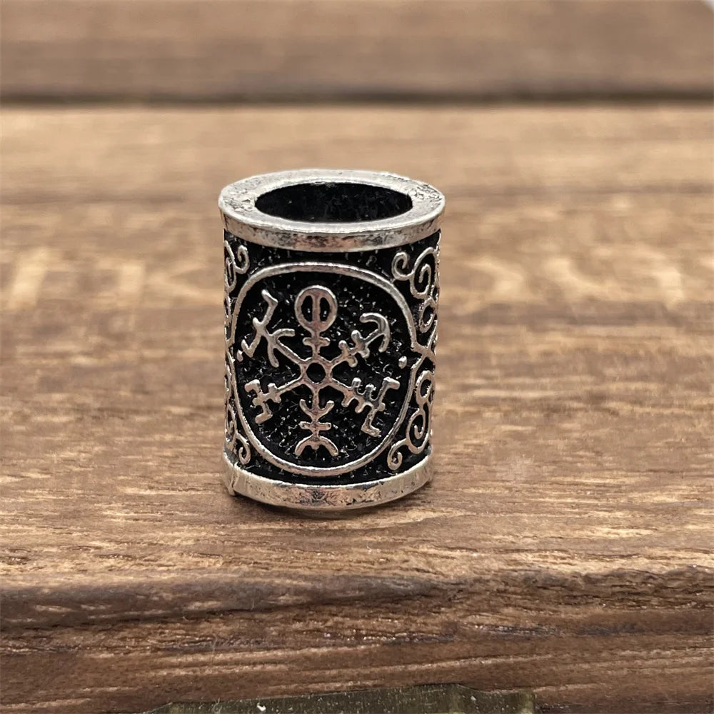 Nostalgia 1pcs Viking Vegvisir Compass Runes Metal Beads For Hair Beard Braids Bracelet Accessories Charms For Jewelry Making