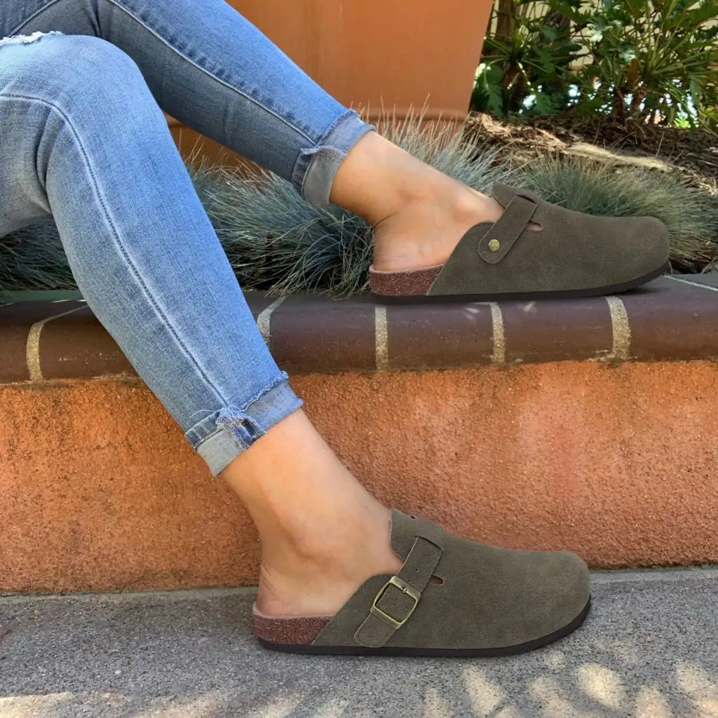LItfun Leather Cork Slippers For Women Potato Mules Fashion Soft Insole Clogs Sandals With Adjustable Buckle Women Footbed Clogs