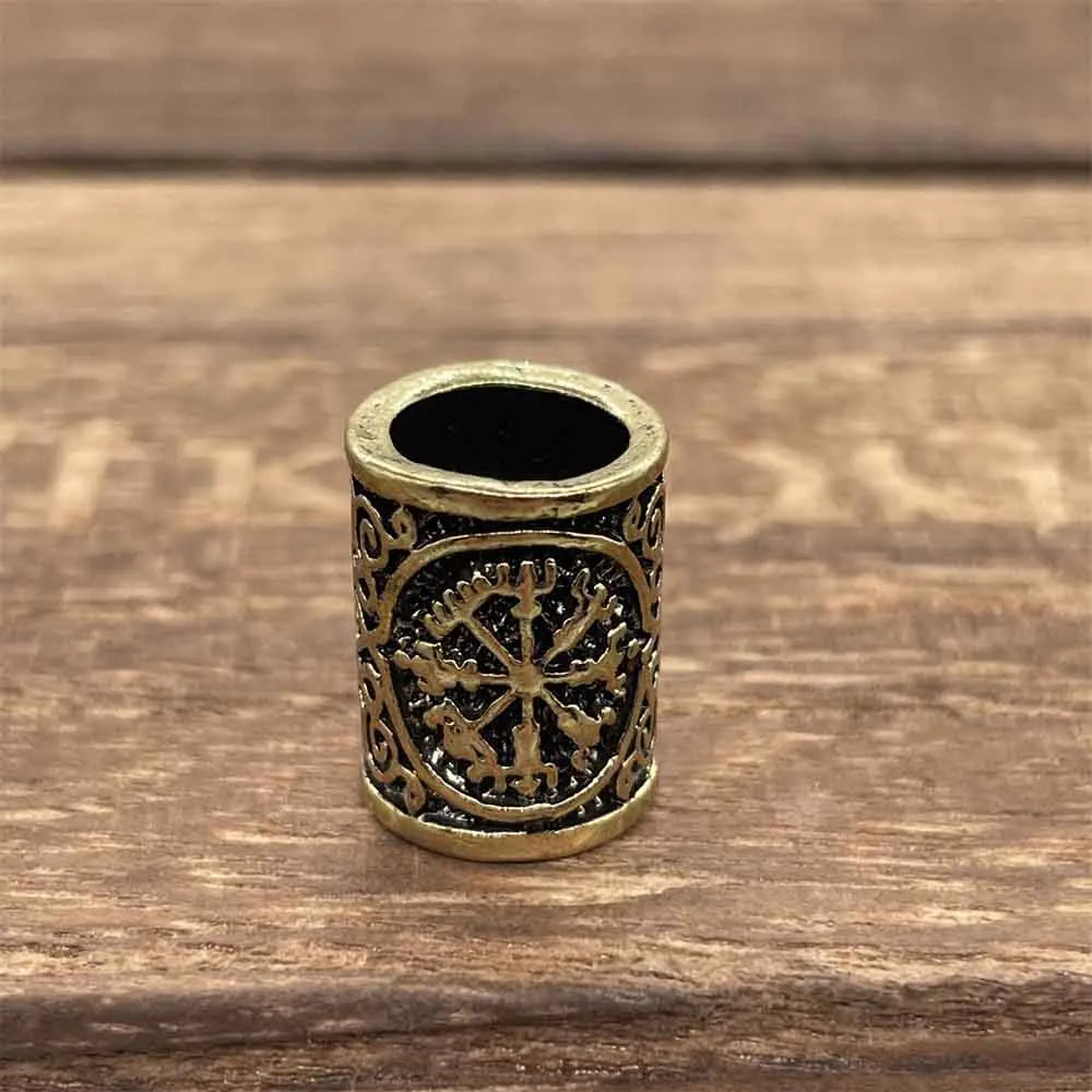 Nostalgia 1pcs Viking Vegvisir Compass Runes Metal Beads For Hair Beard Braids Bracelet Accessories Charms For Jewelry Making
