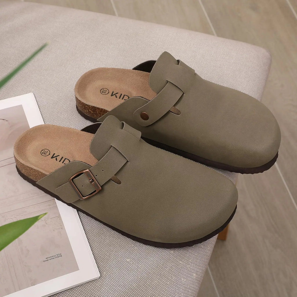 LItfun Leather Cork Slippers For Women Potato Mules Fashion Soft Insole Clogs Sandals With Adjustable Buckle Women Footbed Clogs