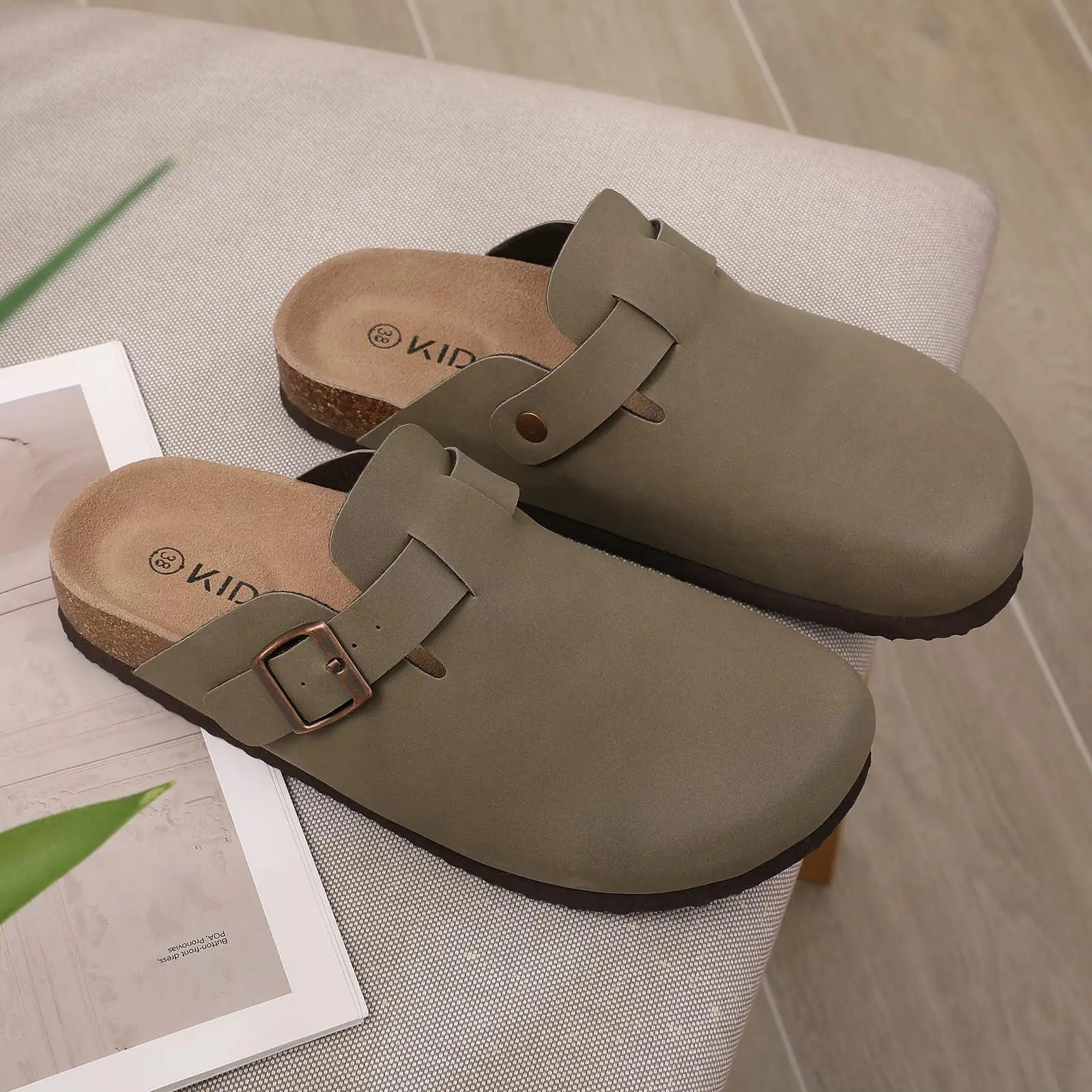 LItfun Leather Cork Slippers For Women Potato Mules Fashion Soft Insole Clogs Sandals With Adjustable Buckle Women Footbed Clogs