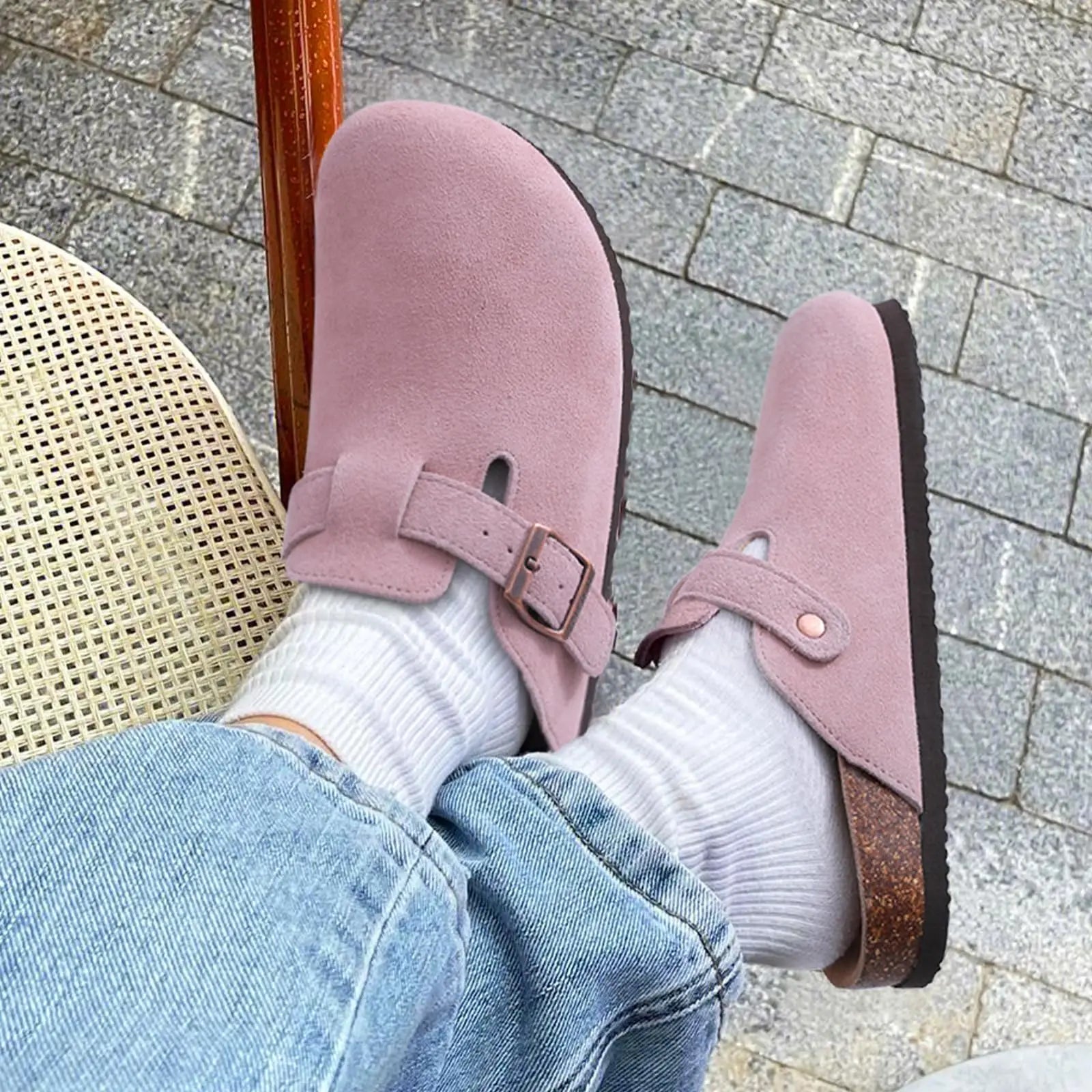 LItfun Leather Cork Slippers For Women Potato Mules Fashion Soft Insole Clogs Sandals With Adjustable Buckle Women Footbed Clogs