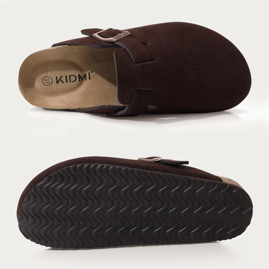 LItfun Leather Cork Slippers For Women Potato Mules Fashion Soft Insole Clogs Sandals With Adjustable Buckle Women Footbed Clogs