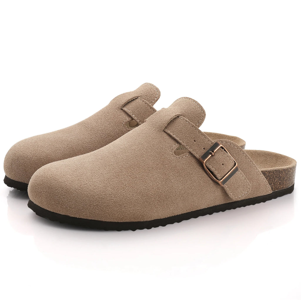 LItfun Leather Cork Slippers For Women Potato Mules Fashion Soft Insole Clogs Sandals With Adjustable Buckle Women Footbed Clogs