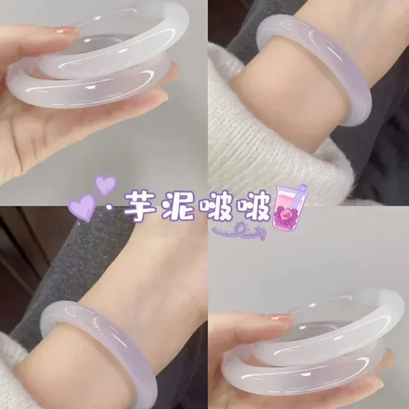 Beautiful Exquisite and Fashionable  Round Bar Thick Glass Anti Jade Transparent Ice Bracelet Ancient Palace Hanfu Jewelry