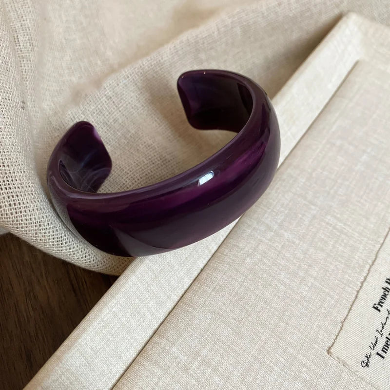 Smooth Round Acrylic Cuff Bangles for Women Vintage Exaggerated Jelly Color Smudging Bangle Wide Resin Bracelet Accessories M1