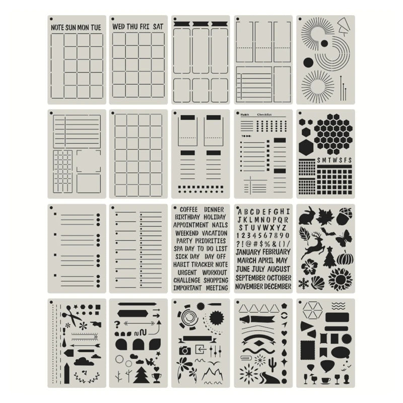 20PCS A5 Planner Stencils Journal Templates DIY Drawing Templates for DIY Notebook Scrapbook Diary Calendar 5x7.5 Inch 24BB